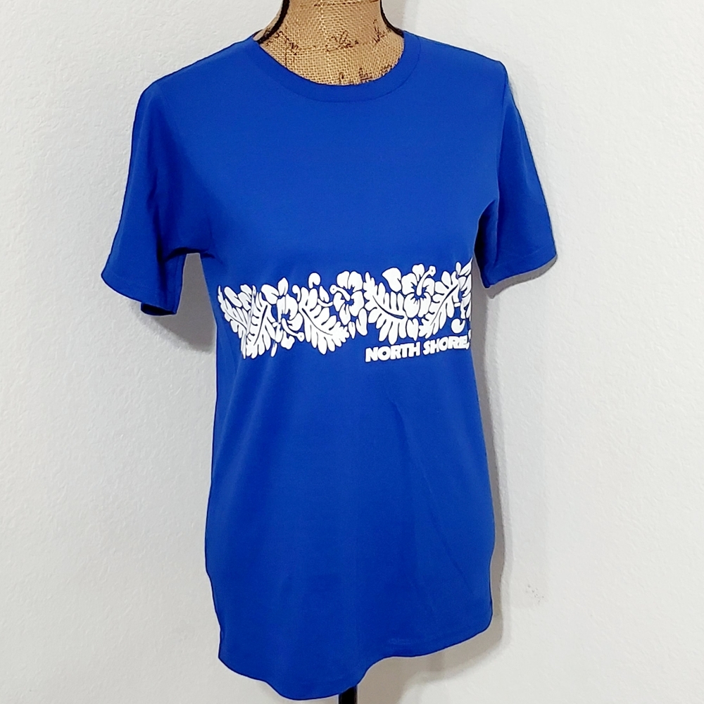 North Shore Hawaii  blue white graphic tee shirt sz.SM Aloha Island Style